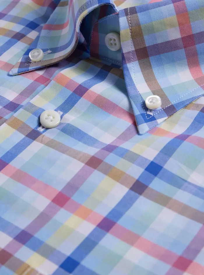 Men Paul Stuart Sport Shirts Cotton Plaid Sport Shirt Light Bluemulti