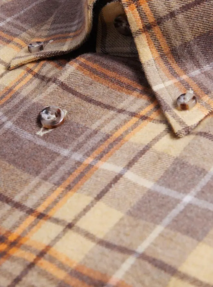 Men Paul Stuart Sport Shirts Flannel Plaid Sport Shirt Brownyellow