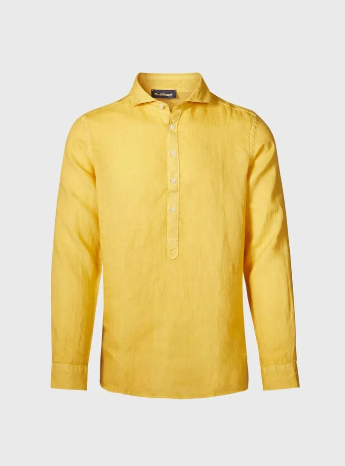 Men Paul Stuart Sport Shirts Linen Half Placket Sport Shirt Yellow