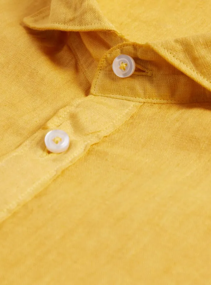 Men Paul Stuart Sport Shirts Linen Half Placket Sport Shirt Yellow