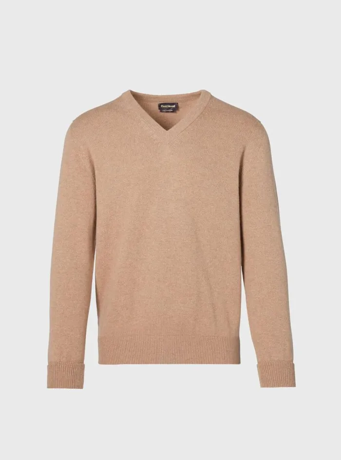Men Paul Stuart Sweaters Classic Cashmere Double Ply VNeck Sweater Camel