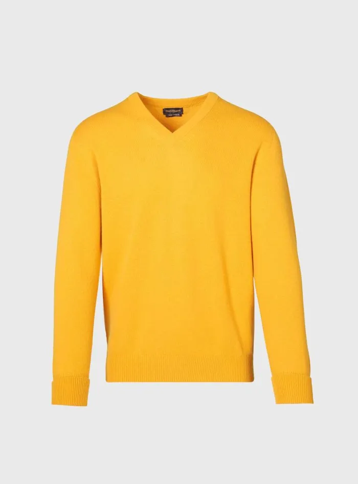 Men Paul Stuart Sweaters Classic Cashmere Double Ply VNeck Sweater Saffron