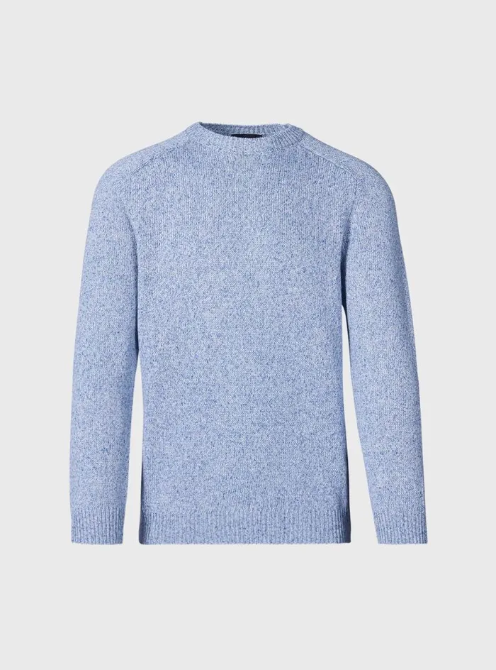 Men Paul Stuart Sweaters Cotton Melange Crewneck Sweater Light Blue