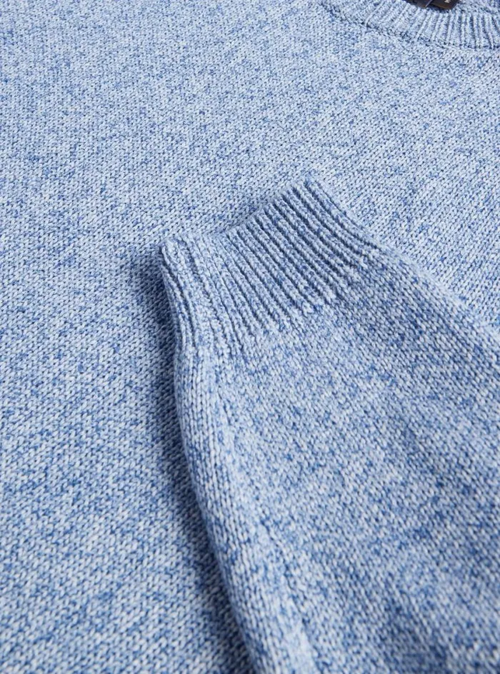 Men Paul Stuart Sweaters Cotton Melange Crewneck Sweater Light Blue