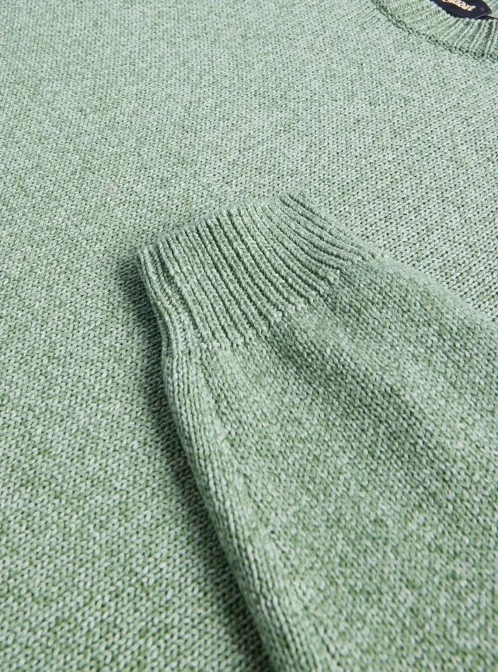 Men Paul Stuart Sweaters Cotton Melange Crewneck Sweater Olive