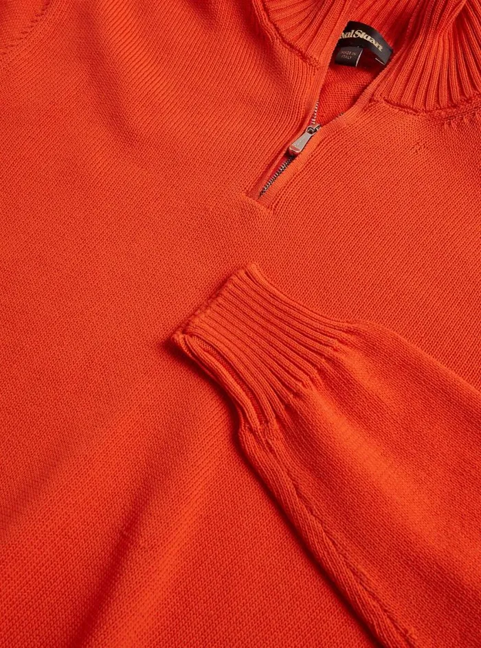 Men Paul Stuart Sweaters Quarter Zip Sweater Orange