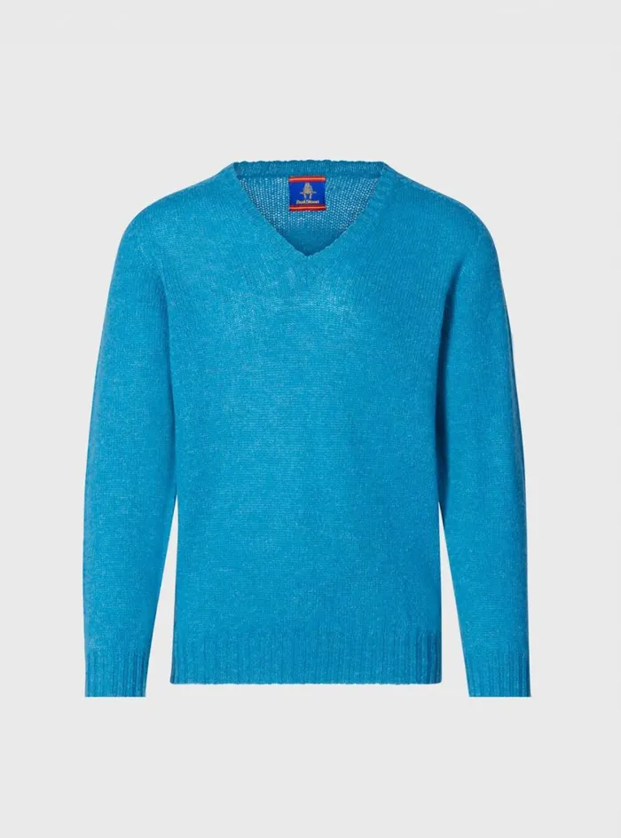 Men Paul Stuart Sweaters Shetland Wool VNeck Sweater Blue