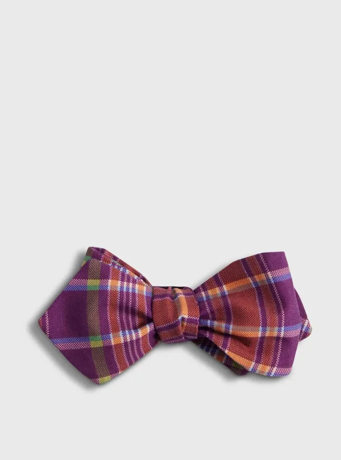 Men Paul Stuart Ties Habotai Silk Plaid Bow Tie Plum