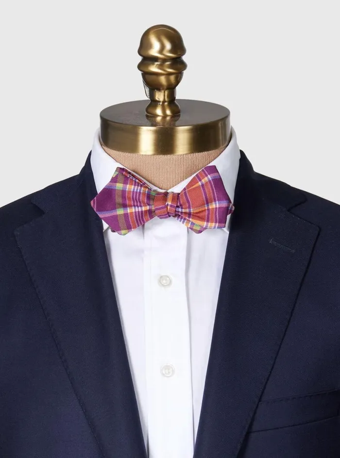 Men Paul Stuart Ties Habotai Silk Plaid Bow Tie Plum
