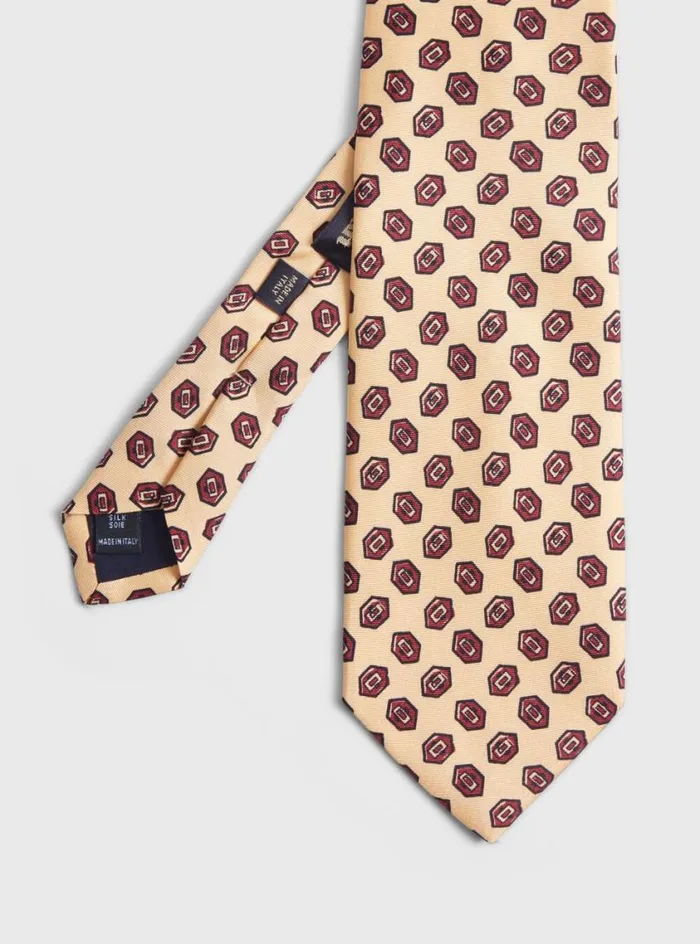 Men Paul Stuart Ties Madder Silk Hexagon Print Tie Cream