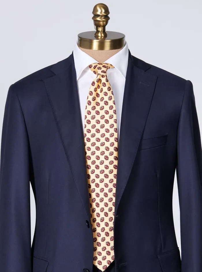Men Paul Stuart Ties Madder Silk Hexagon Print Tie Cream