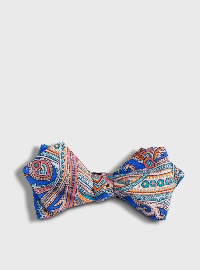 Men Paul Stuart Ties Printed Habotai Silk Paisley Bow Tie Royal