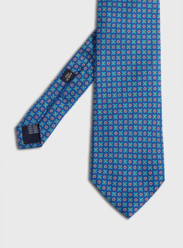 Men Paul Stuart Ties Silk Twill Floral Medallion Tie Blue