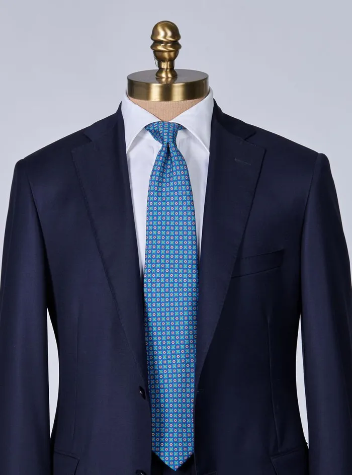 Men Paul Stuart Ties Silk Twill Floral Medallion Tie Blue