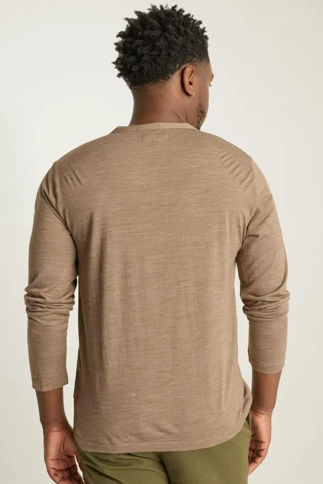 Men Performance Merino Long Sleeve Henley Khaki Brown Bonobos Henleys