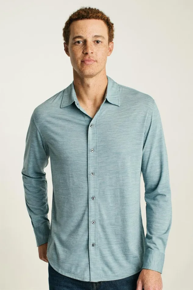 Men Performance Merino Shirt Heather Steel Blue Bonobos Casual Shirts