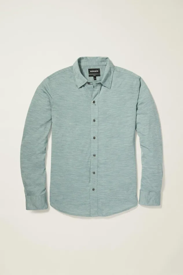 Men Performance Merino Shirt Heather Steel Blue Bonobos Casual Shirts