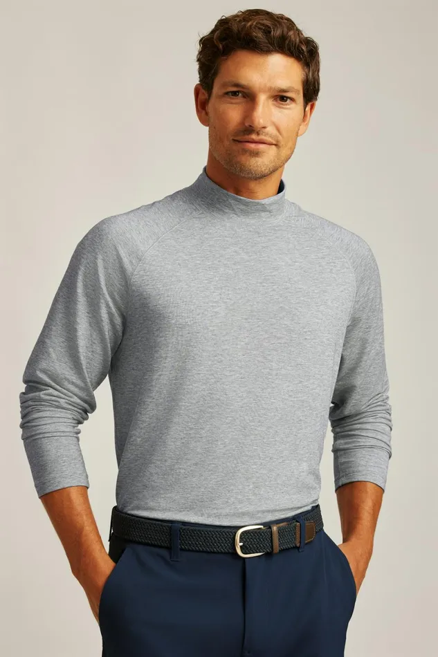 Men Playthrough Performance Mock Neck Grey Bonobos Crew and VNeck Sweaters