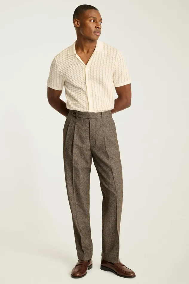 Men Pleated Wool Trouser Heather Brown Bonobos Chinos