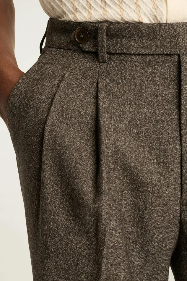 Men Pleated Wool Trouser Heather Brown Bonobos Chinos
