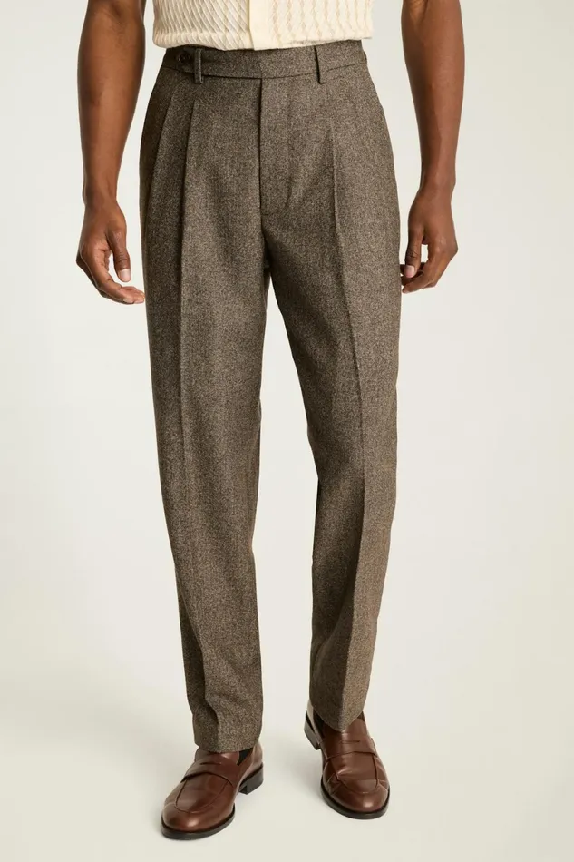 Men Pleated Wool Trouser Heather Brown Bonobos Chinos