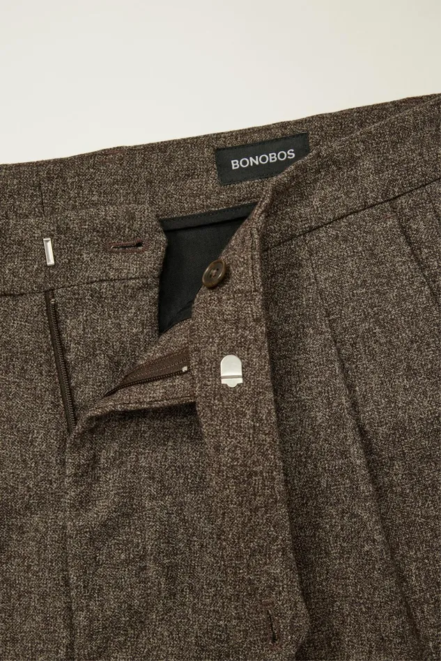 Men Pleated Wool Trouser Heather Brown Bonobos Chinos