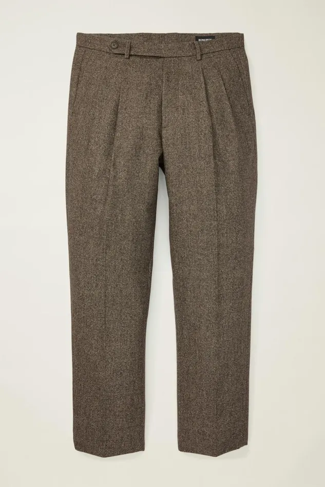 Men Pleated Wool Trouser Heather Brown Bonobos Chinos