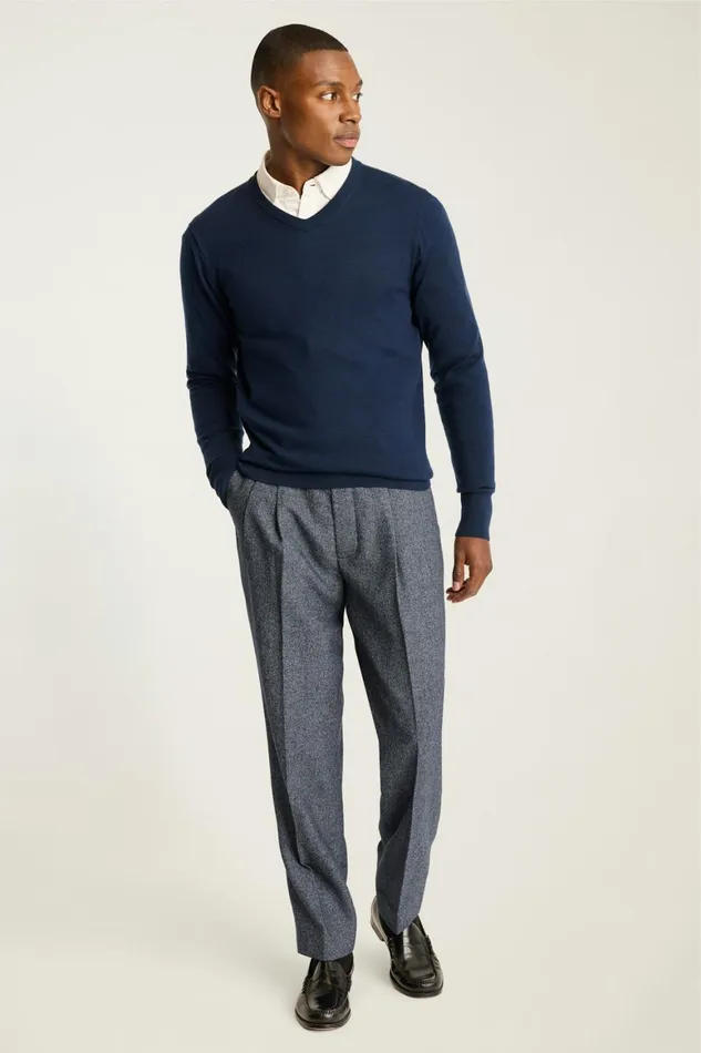 Men Pleated Wool Trouser Heather Navy Bonobos Chinos