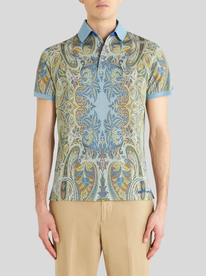 Men Polo Shirt With Placed Paisley Figure Etro Polo Shirts