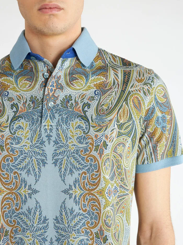 Men Polo Shirt With Placed Paisley Figure Etro Polo Shirts