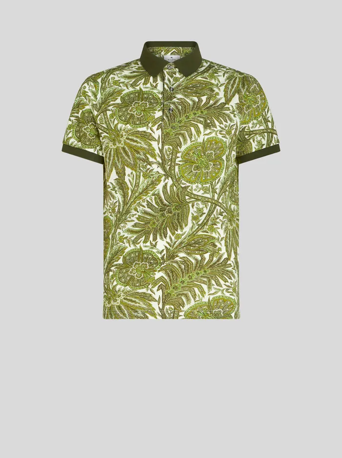 Men Printed Cotton Polo Shirt Etro Polo Shirts