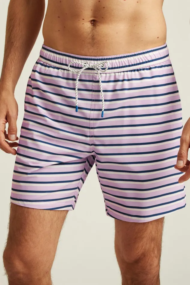 Men Riviera Recycled Swim Trunks Lilac Theo Stripe Bonobos Swim Trunks