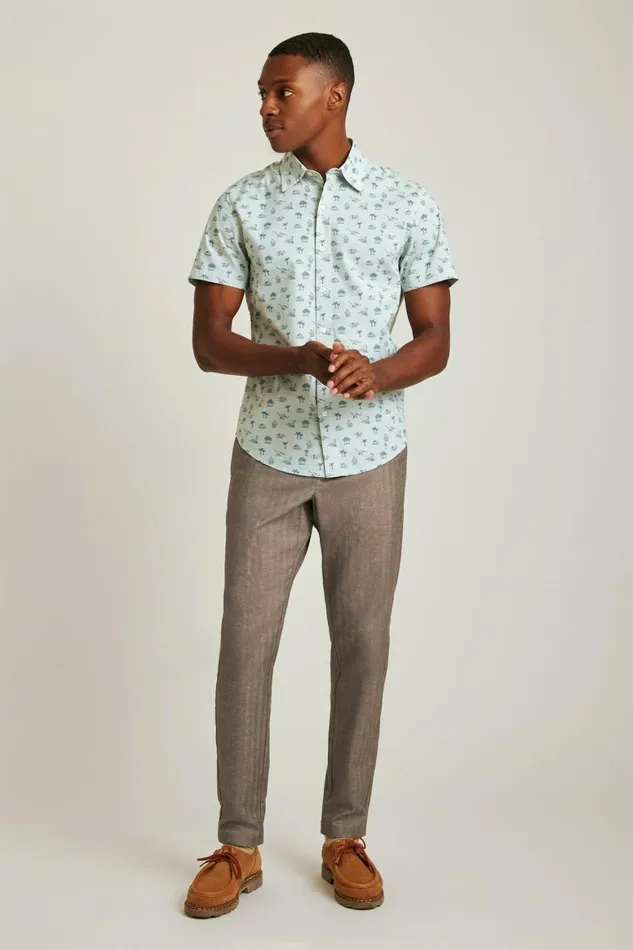 Men Riviera Short Sleeve Shirt Blue Dino Toile Bonobos Casual Shirts