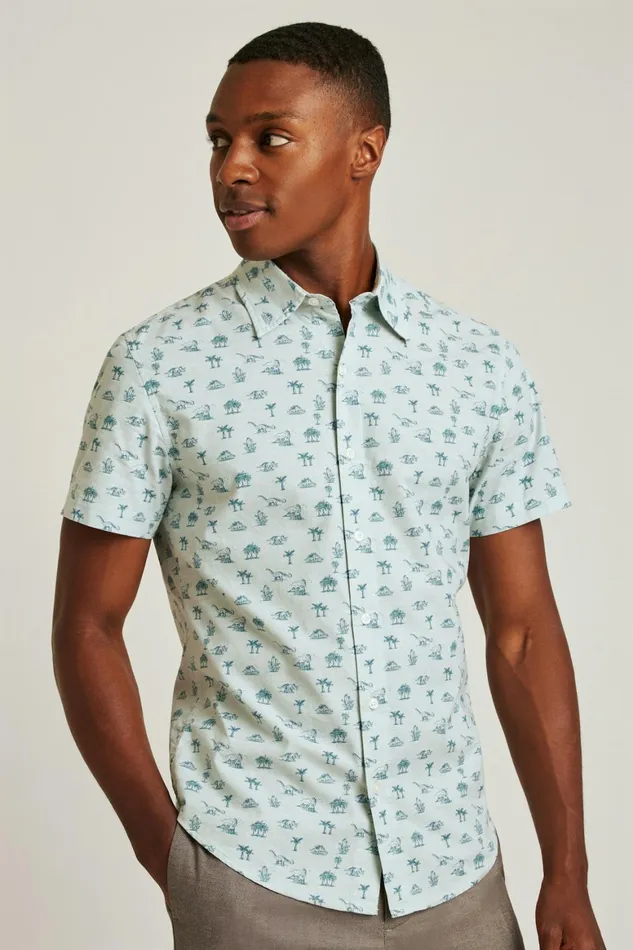 Men Riviera Short Sleeve Shirt Blue Dino Toile Bonobos Casual Shirts