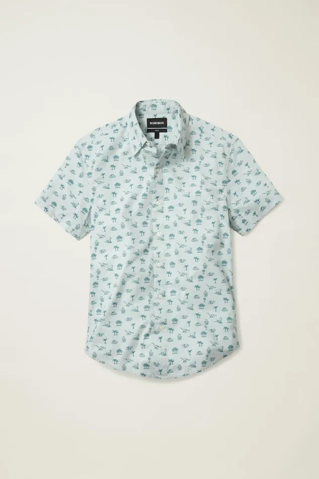 Men Riviera Short Sleeve Shirt Blue Dino Toile Bonobos Casual Shirts