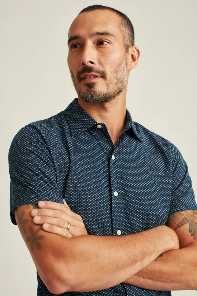 Men Riviera Short Sleeve Shirt Blue Seersucker Duane Flower Bonobos Casual Shirts