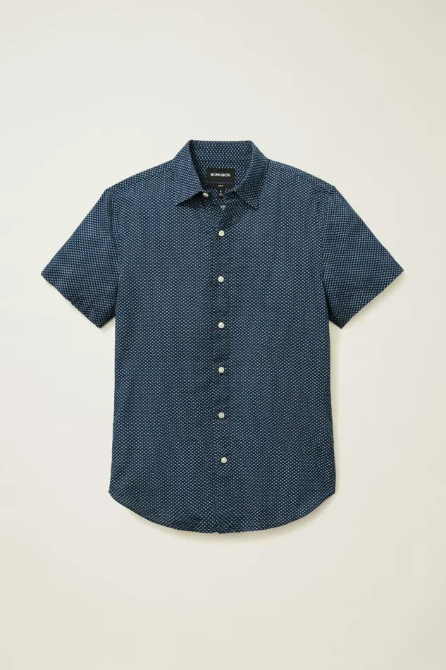 Men Riviera Short Sleeve Shirt Blue Seersucker Duane Flower Bonobos Casual Shirts