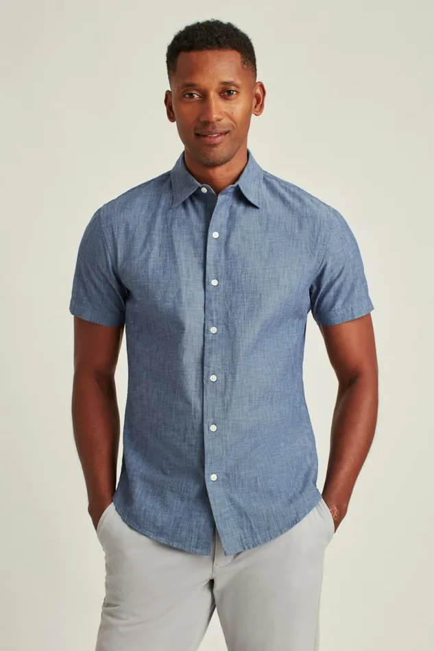 Men Riviera Short Sleeve Shirt Dark Wash Chambray Bonobos Casual Shirts