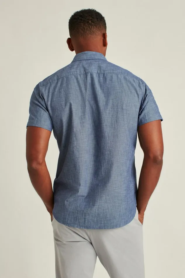 Men Riviera Short Sleeve Shirt Dark Wash Chambray Bonobos Casual Shirts