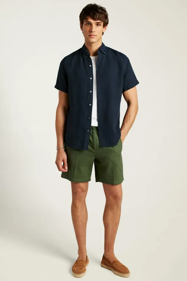 Men Riviera Short Sleeve Shirt Midnight Linen Bonobos Casual Shirts