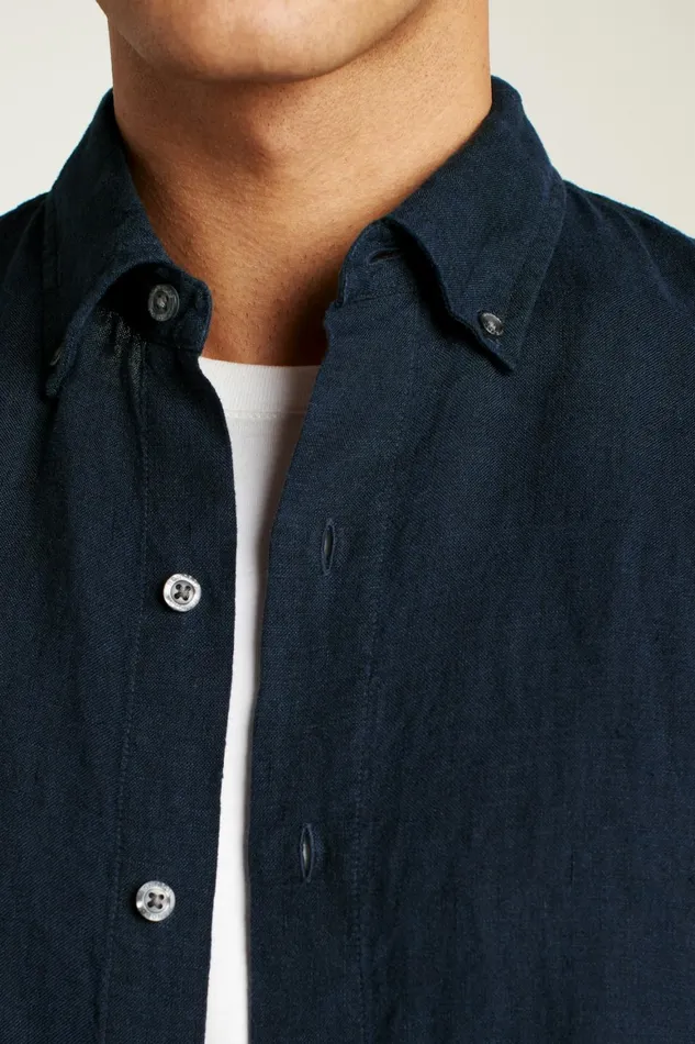 Men Riviera Short Sleeve Shirt Midnight Linen Bonobos Casual Shirts