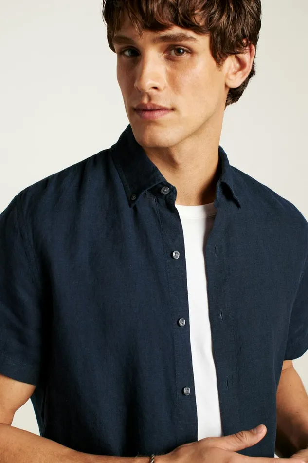 Men Riviera Short Sleeve Shirt Midnight Linen Bonobos Casual Shirts