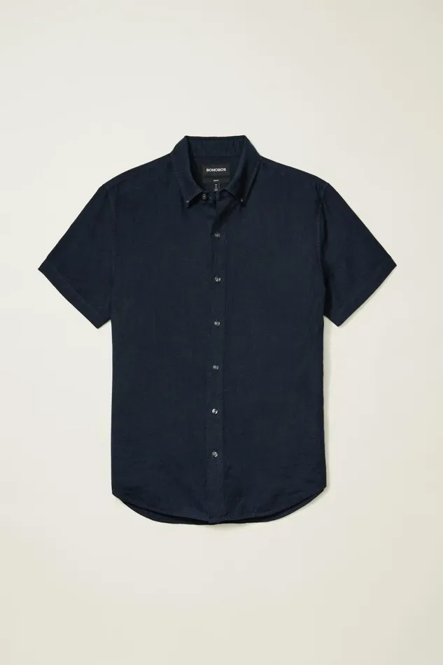 Men Riviera Short Sleeve Shirt Midnight Linen Bonobos Casual Shirts