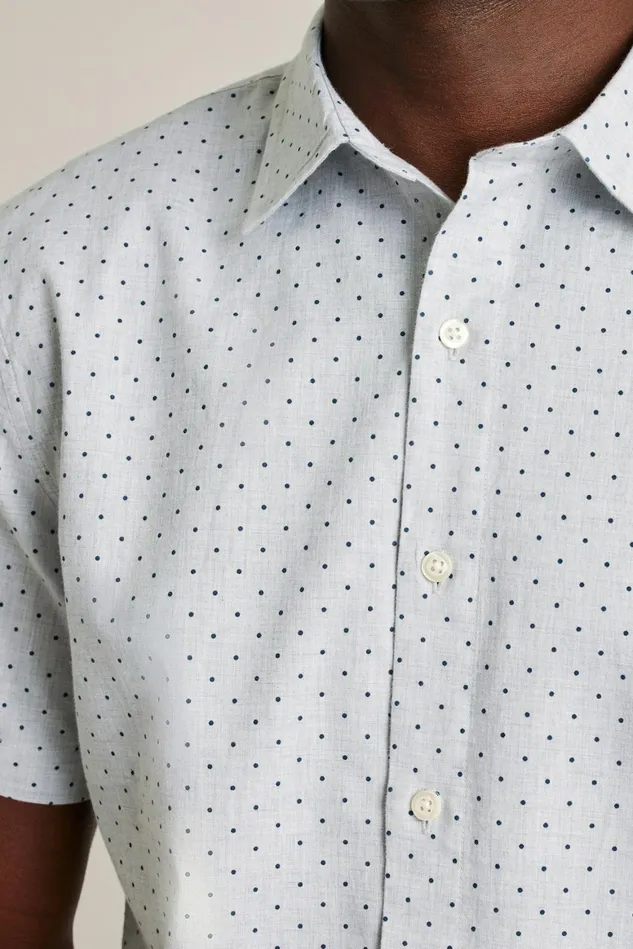 Men Riviera Short Sleeve Shirt Navy Gray Cove Dot Bonobos Casual Shirts