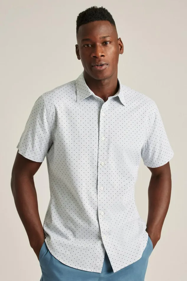 Men Riviera Short Sleeve Shirt Navy Gray Cove Dot Bonobos Casual Shirts
