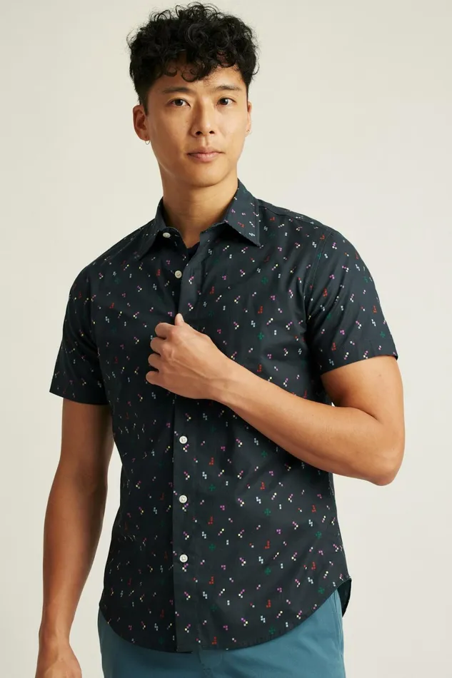 Men Riviera Short Sleeve Shirt Navy Pixel Party Bonobos Casual Shirts