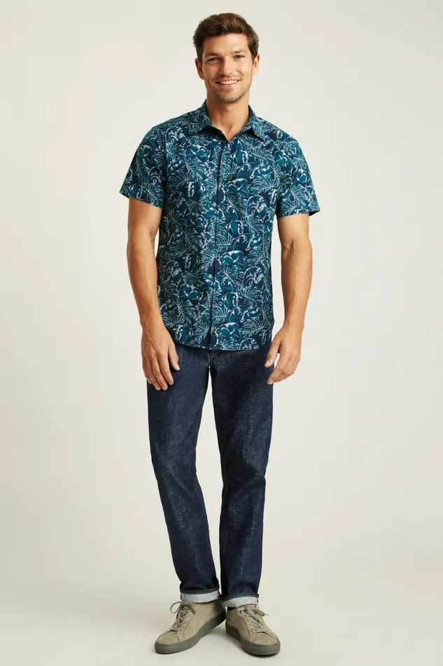 Men Riviera Short Sleeve Shirt Navy Prowlers Bonobos Casual Shirts