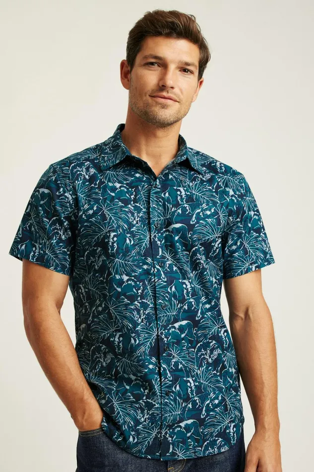 Men Riviera Short Sleeve Shirt Navy Prowlers Bonobos Casual Shirts