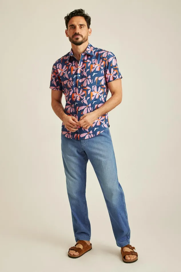 Men Riviera Short Sleeve Shirt Spring Twilight Hibiscus Bonobos Casual Shirts