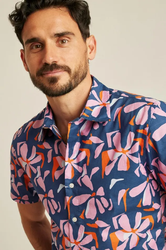 Men Riviera Short Sleeve Shirt Spring Twilight Hibiscus Bonobos Casual Shirts